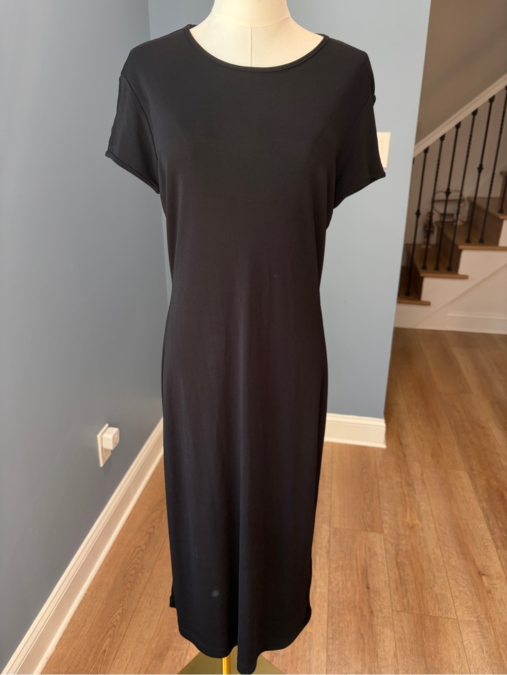 Lauren Ralph Lauren Black Midi T-Shirt Dress Short Sleeve Minimalist Large